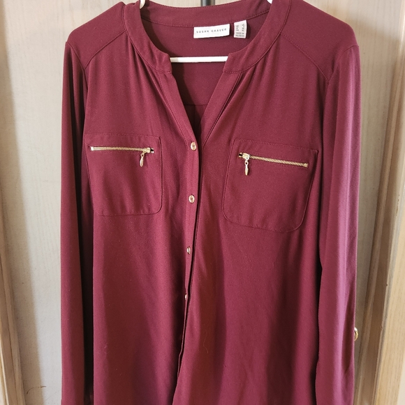 Susan Graver Tops - Susan Graver Maroon Button-Down Shirt